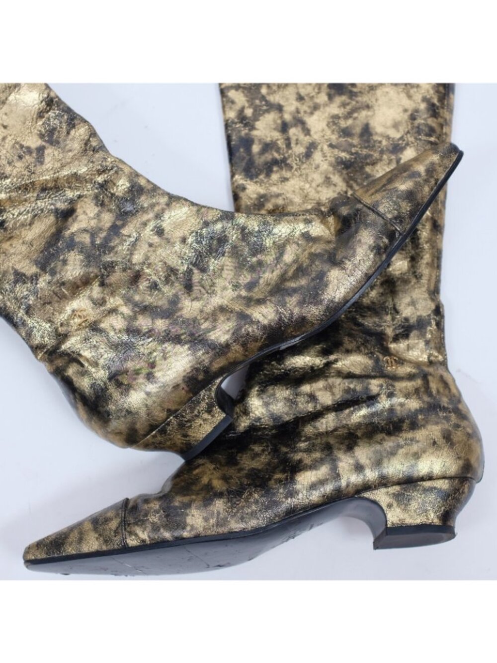 CHANEL Fall 2018 thigh high boots shoes gold 42 US 12 - Picture 8 of 13